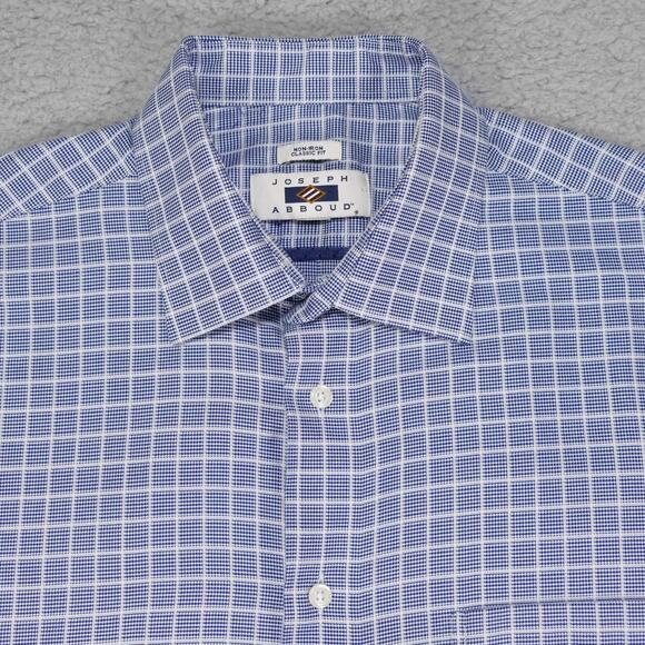 Joseph Abboud Button Up Shirt Mens 17 34/35 Classic Fit Blue Plaid Long Sleeve - Picture 1 of 16